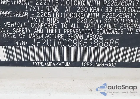 2019 Subaru Crosstrek 2.0I Premium из США, поврежденный, VIN JF2GTACC9K8388885